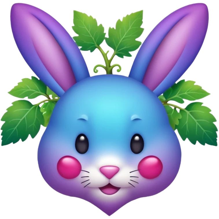 Fade from blue to purple heart emoji with bunny ears and vinegrape emoji