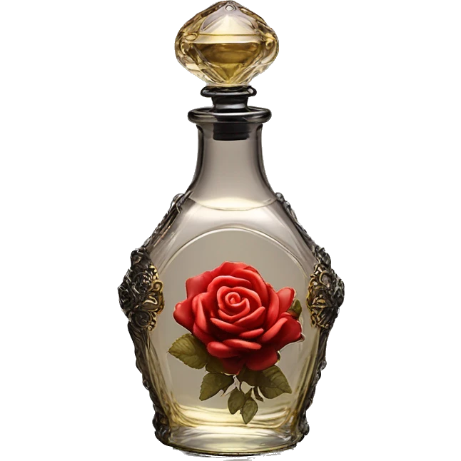 Rose magic fairy sparkling old Antique oil perfume bottle with herbal and rose flowers black emoji