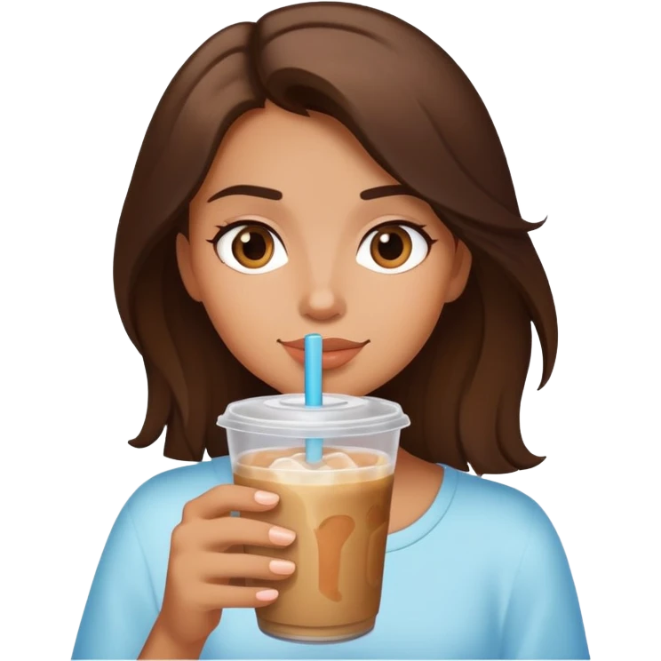 Girl drinking iced coffee with brunette hair  emoji