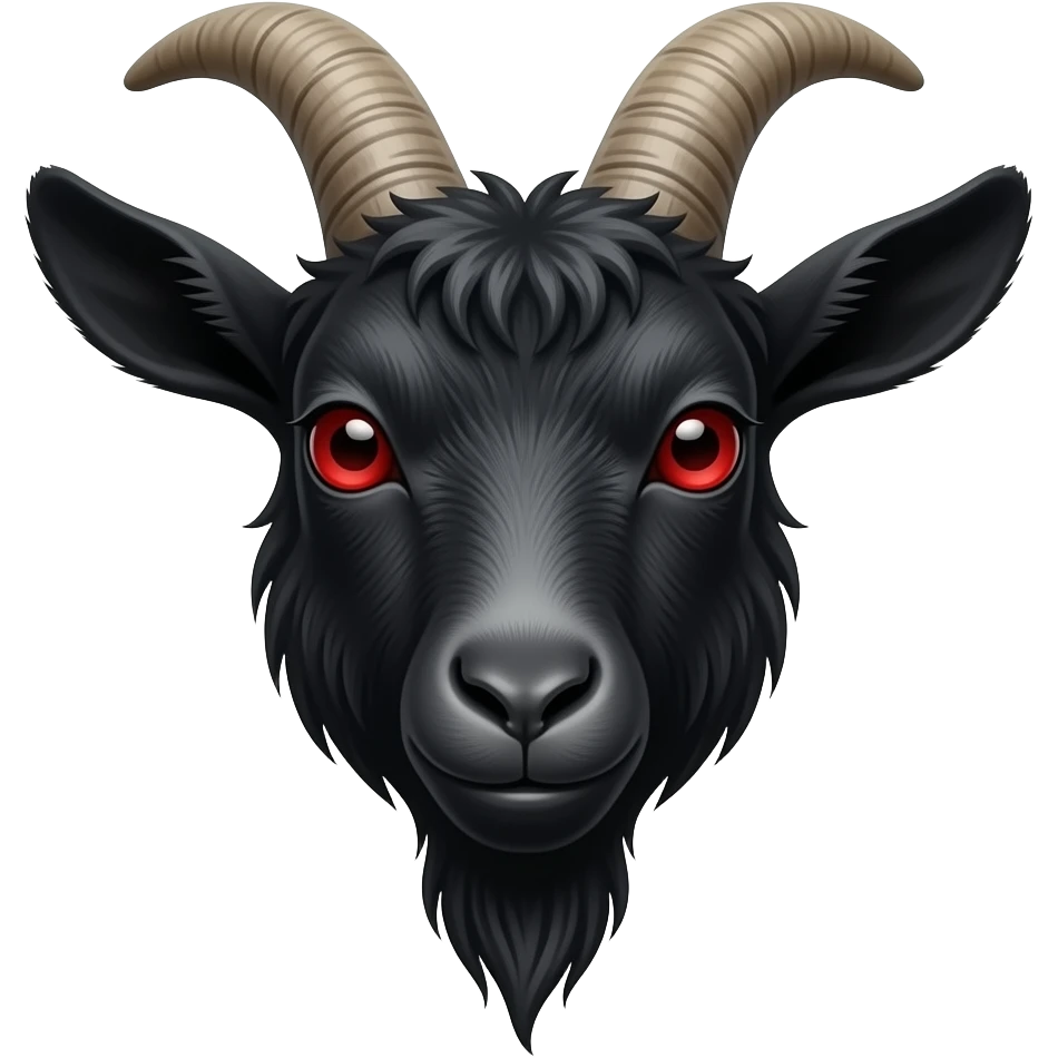 Rostro de cabra negra terrorífica viendo hacia frente con los ojos rojos emoji