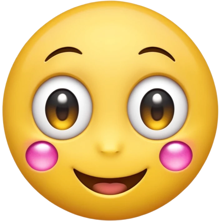 A cute smiling yellow emoji with big sparkling eyes, cartoon style, 3D, bright colors, high detail emoji