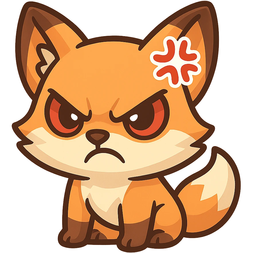 angry fox emote for twitch with bold expression, intense and fierce look emoji