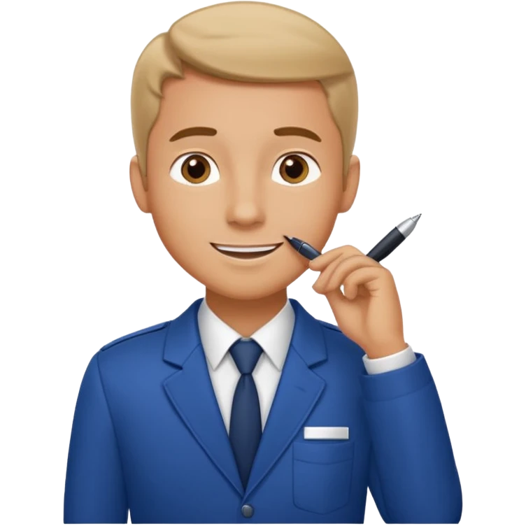 man in receptionist uniform thinking with his hand emoji