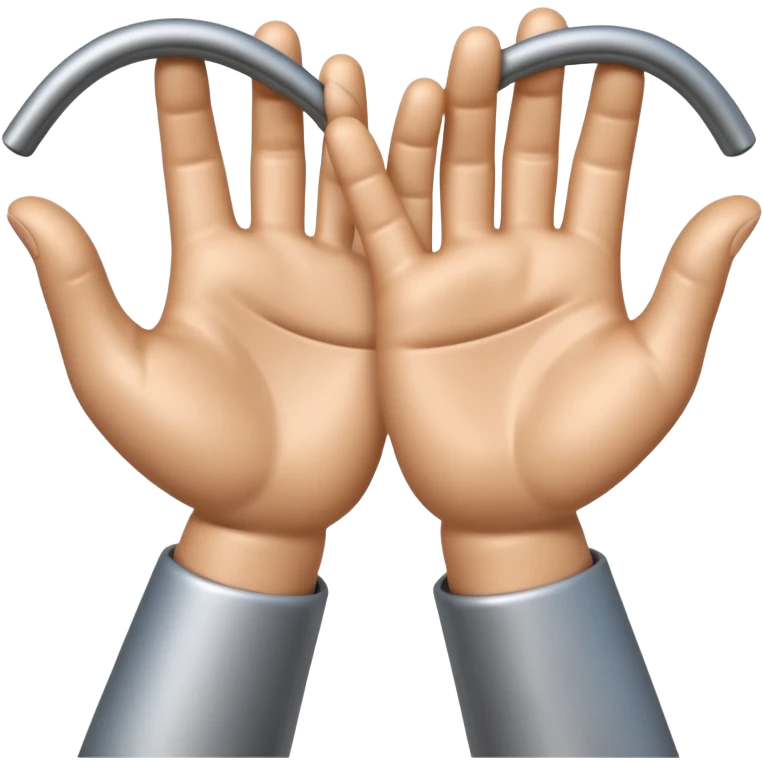 Apple-style 3D emoji of two cartoon hands tightly gripping and bending a solid metal rod, showing visible strain and tension lines around the bend, with dynamic motion curves to emphasize the effort, realistic lighting and smooth Apple emoji texture, no background. emoji