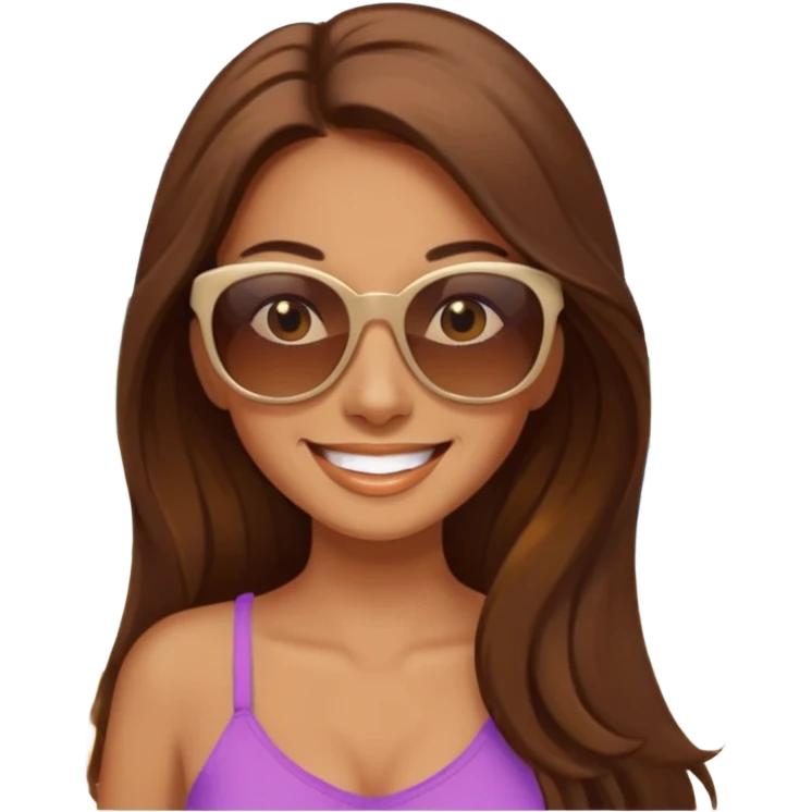 woman with long brown hair happy on vacation emoji
