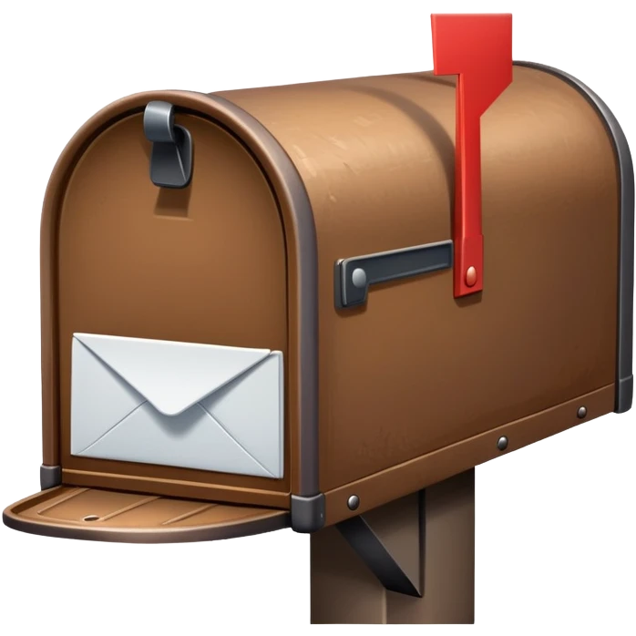 A brown mailbox next to a white letter emoji