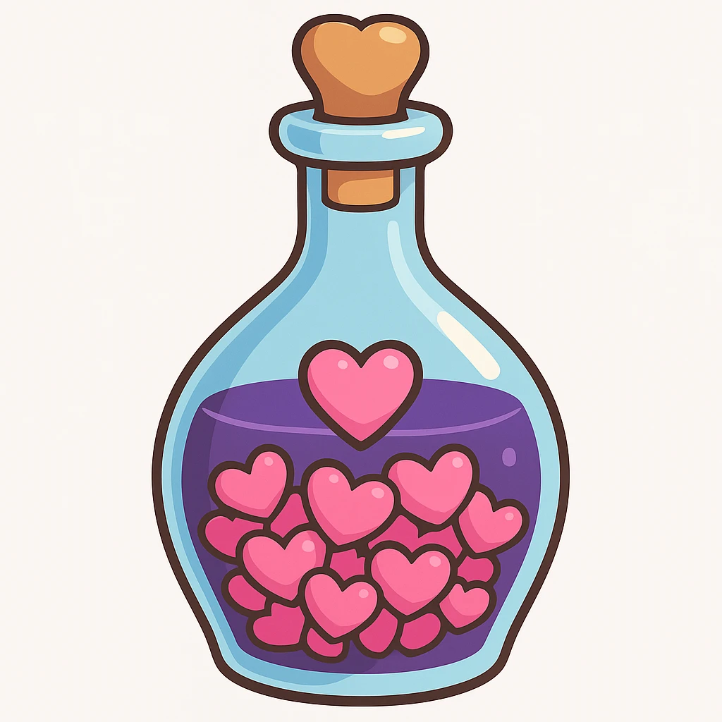 A potion bottle with pink hearts inside, in 3D iOS style, using the same colors as the reference image. emoji