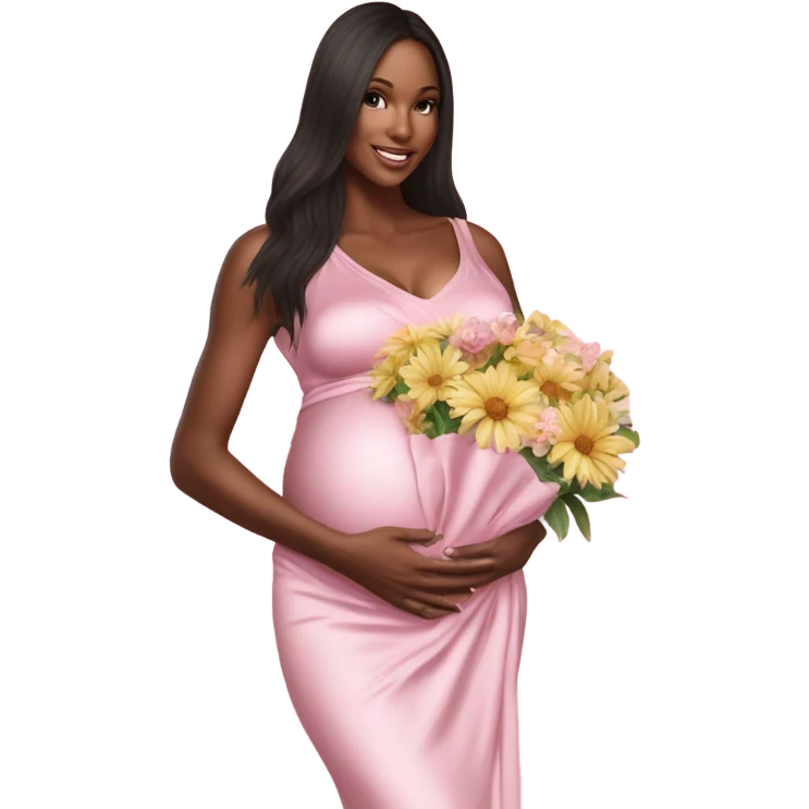 Realistic Photo of a Victoria secret model pregnant posing with flowers at her baby shower  emoji