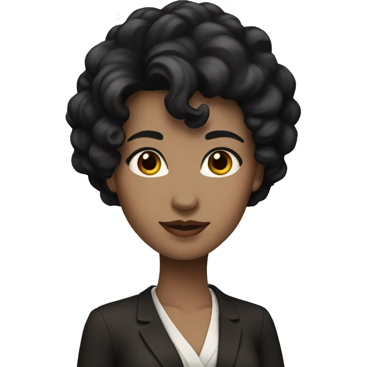 Woman with white skin, black hair, brown eyes, elegant clothes,  emoji