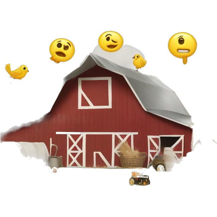 barn on a farm with a yard sale emoji
