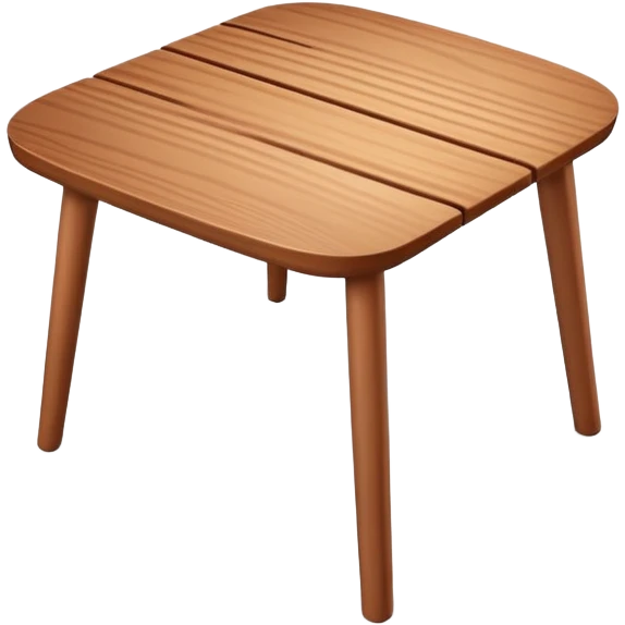 A 3D wooden table with subtle wood texture, rounded corners, gentle highlights, and a slightly angled perspective, matching the realistic-yet-simple style of the '🪑' chair emoji; medium brown tones, minimal details, emoji-friendly design. emoji