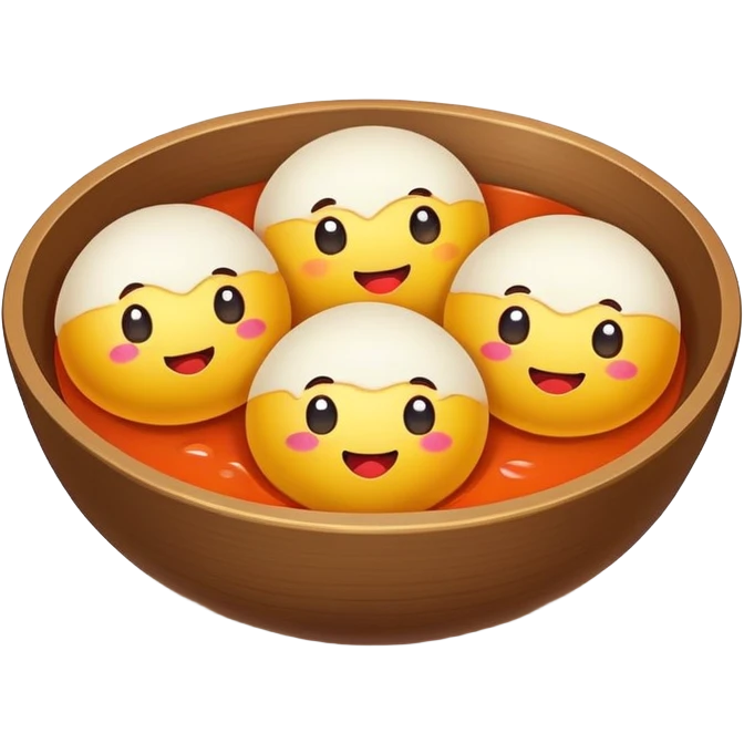 Suzhou sweet glutinous rice balls with filling, simplified emoji style with bold outlines and bright colors, cartoon style Chinese tangyuan dessert emoji