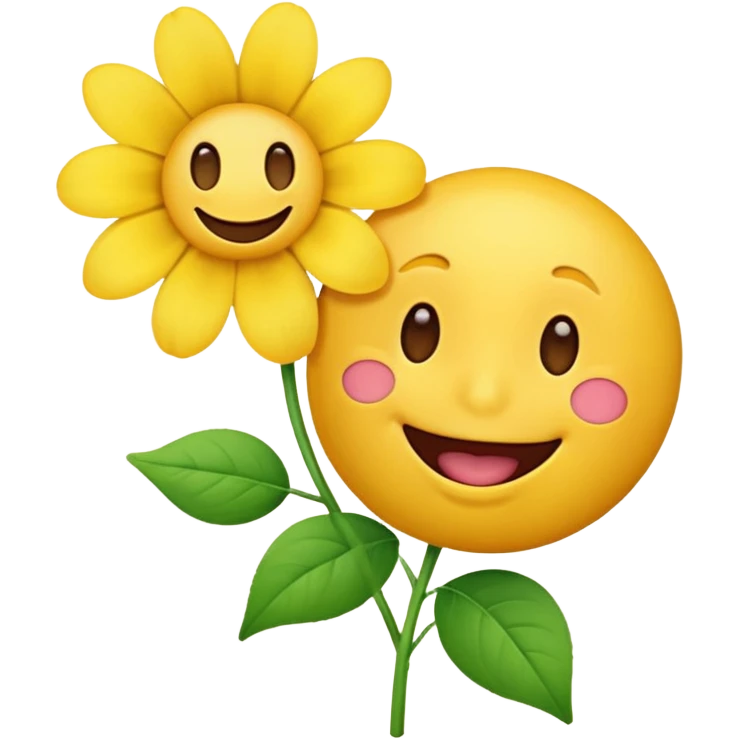 a yellow emoji hoalding a flower in is moutgh smilling emoji