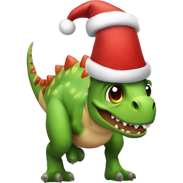 Dinosaur with Christmas hat emoji
