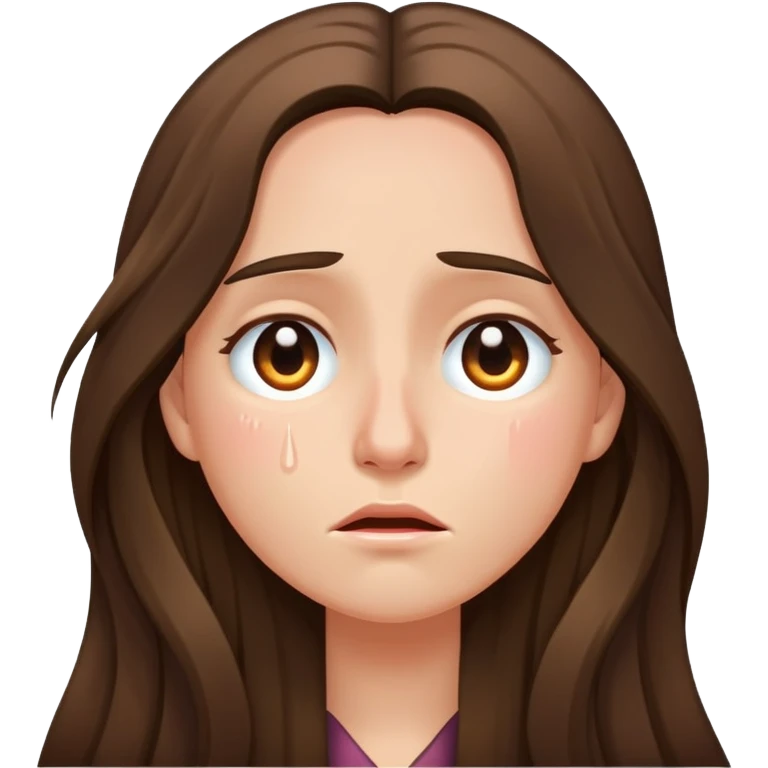 Very long hair Brunette with peachy ish skin crying tears  emoji
