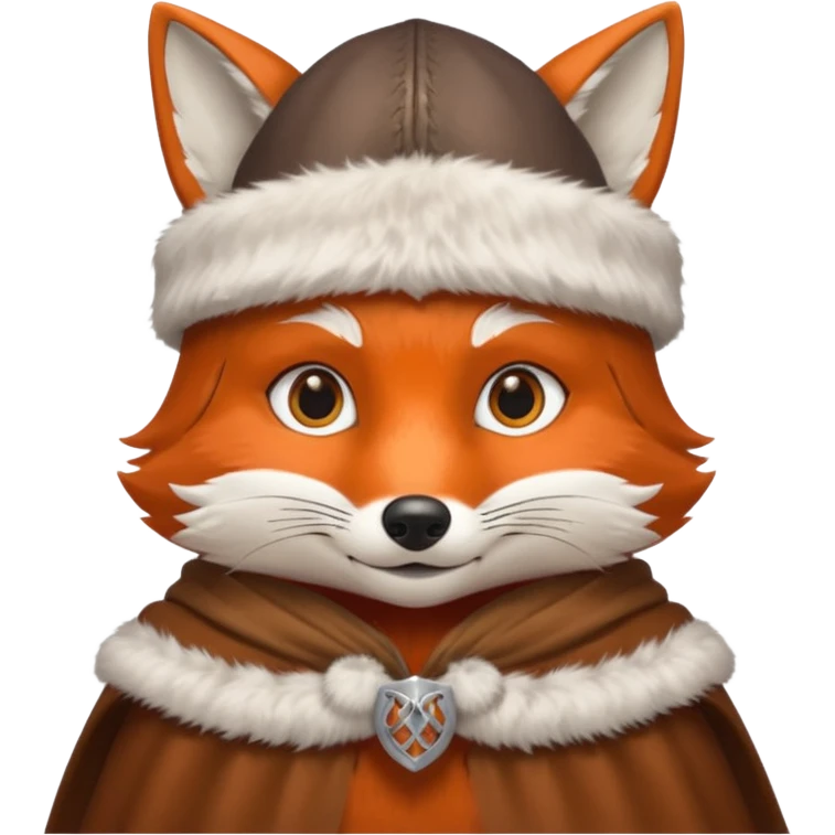 Fox wearing viking silver hat and fur cape emoji