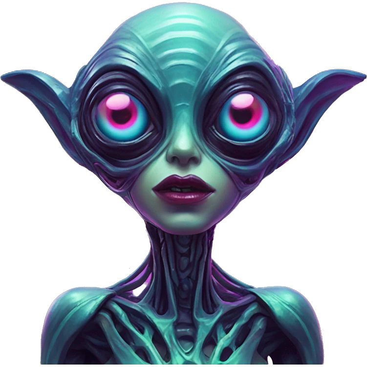 Synthwave alien in Russian style, oil paint, epic eyes, intricate lips, exquisite pose, beautiful, desirable, logical, Midsommar  emoji
