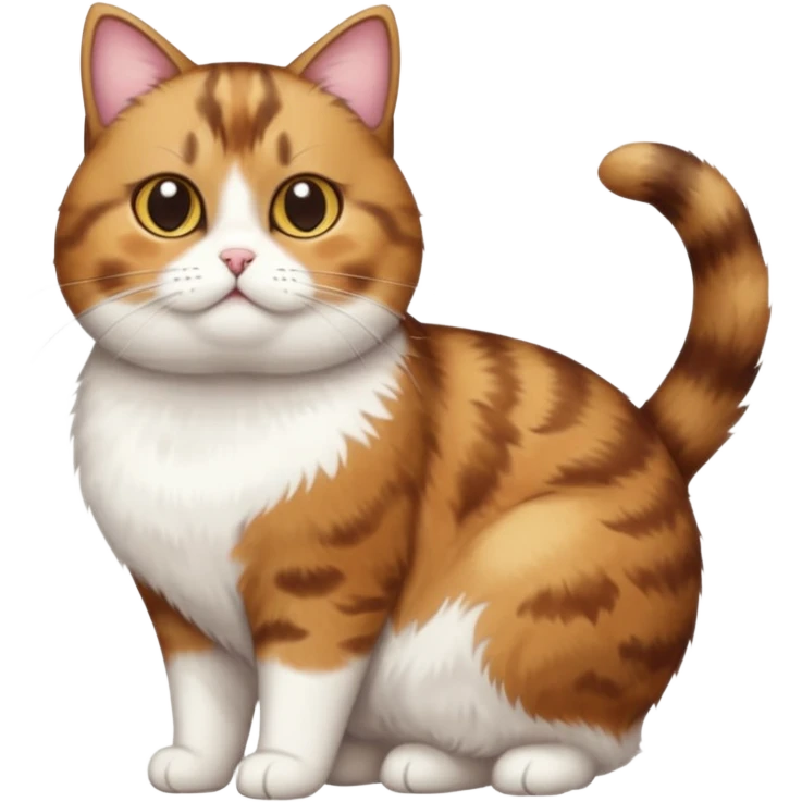 full body torbie and white cat with small head and short but chubby body emoji