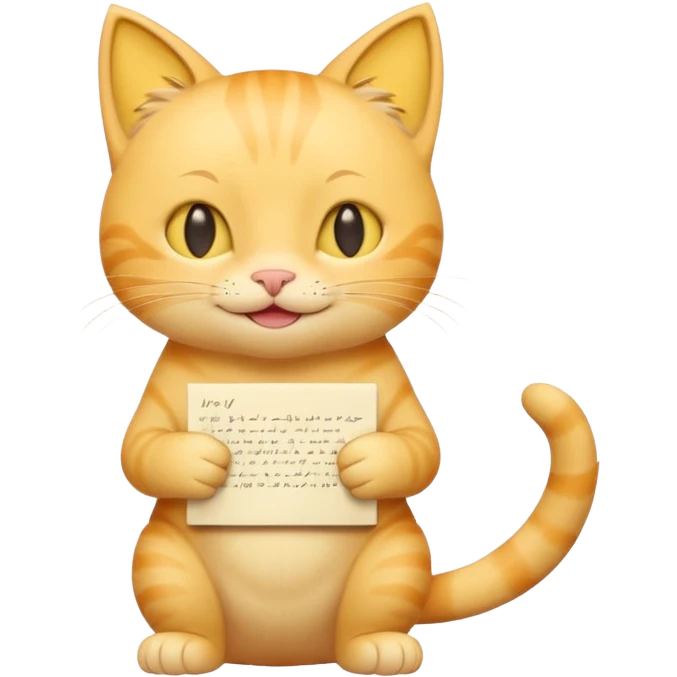 cute yellow smiling cat with full body with note and no clothes emoji