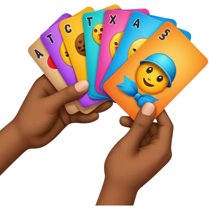 Trading cards in a hand emoji