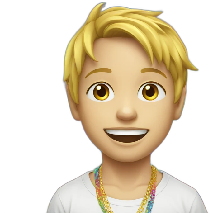 Skater Rainbow Shirt 7 years old boy Golden necklace emoji