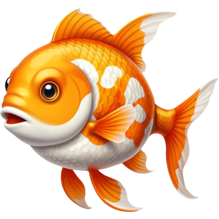 Cinematic Comical Orange and White Goldfish Portrait Emoji, Head tilted dramatically with an exaggeratedly amused expression, featuring a striking body with bold orange and white patterns, wide, expressive golden eyes filled with playful disbelief, Simplified yet hilariously expressive features, highly detailed, glowing with a slightly sassy glow, high shine, dramatic yet playful, stylized with an air of cheeky mischief, bright and endearing, soft glowing outline, capturing the essence of a spirited and over-the-top goldfish, so meme-worthy it feels like it could side-eye its way into internet fame instantly! emoji