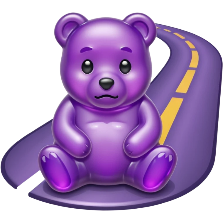 Sad purple gummy bear melting into road emoji