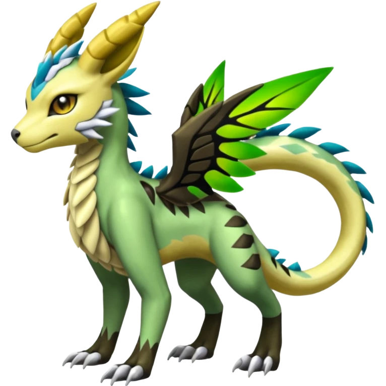  Exotic Dragonic Feathery ScalyMeloetta-Zygarde-Zeraora-Renamon-Protogen-Palkia-hybrid-fusion-Fakémon-creature, full body emoji