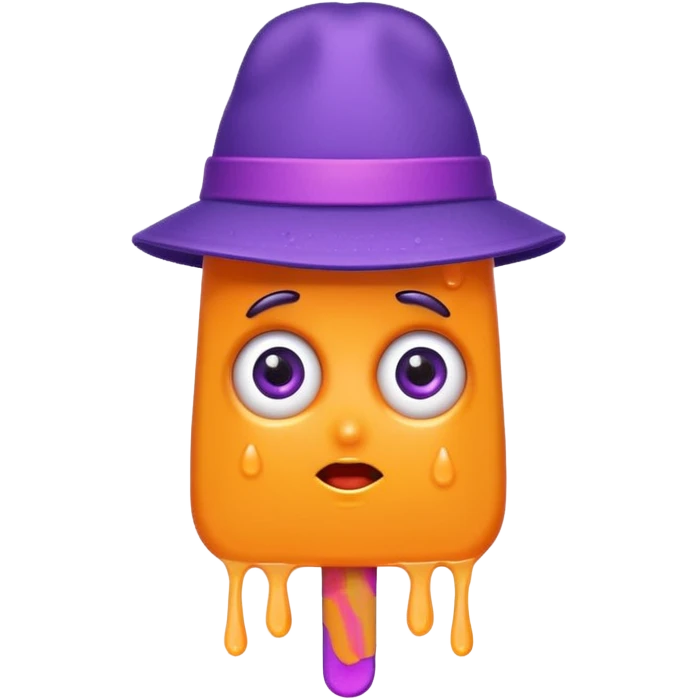 orange popsicle with eyes and purple hat emoji