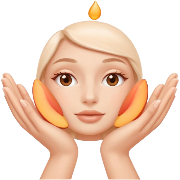 Minimal emoji of 2 hands gently applying skincare cream, soft nude and peach tones, clean beauty aesthetic, calm and elegant, subtle glow emoji