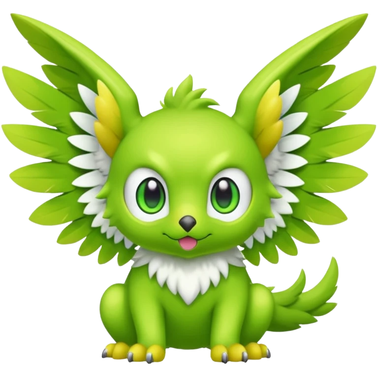 Lime-green furry cute kawaii winged Fakémon-Scalie-Digimon-creature (full body) emoji