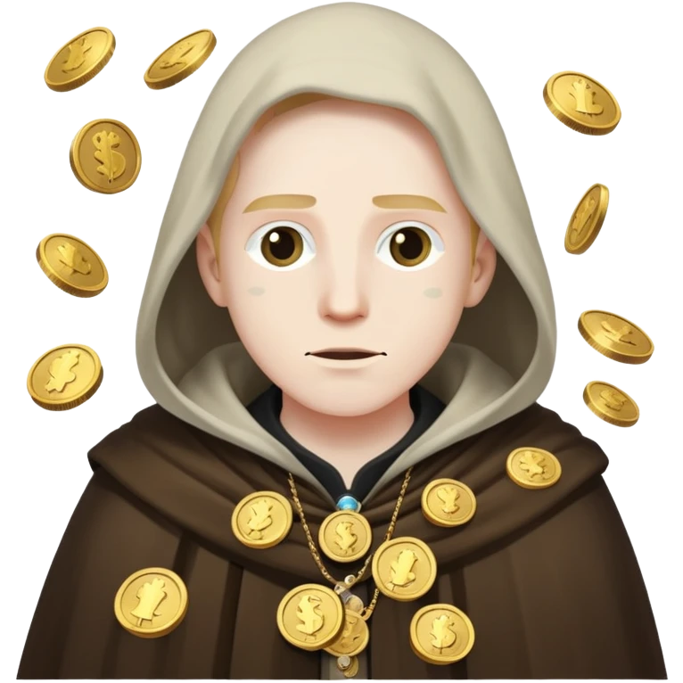 figure in mistcloak with coins floating around them emoji