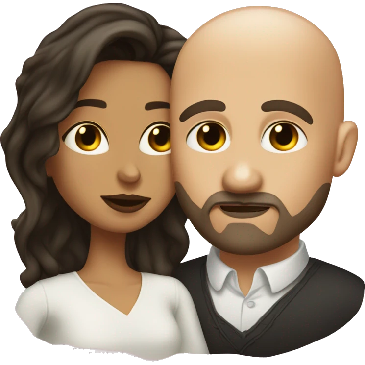 White Man bald with dark beard kissing short Mexican woman with long dark wavy hair emoji