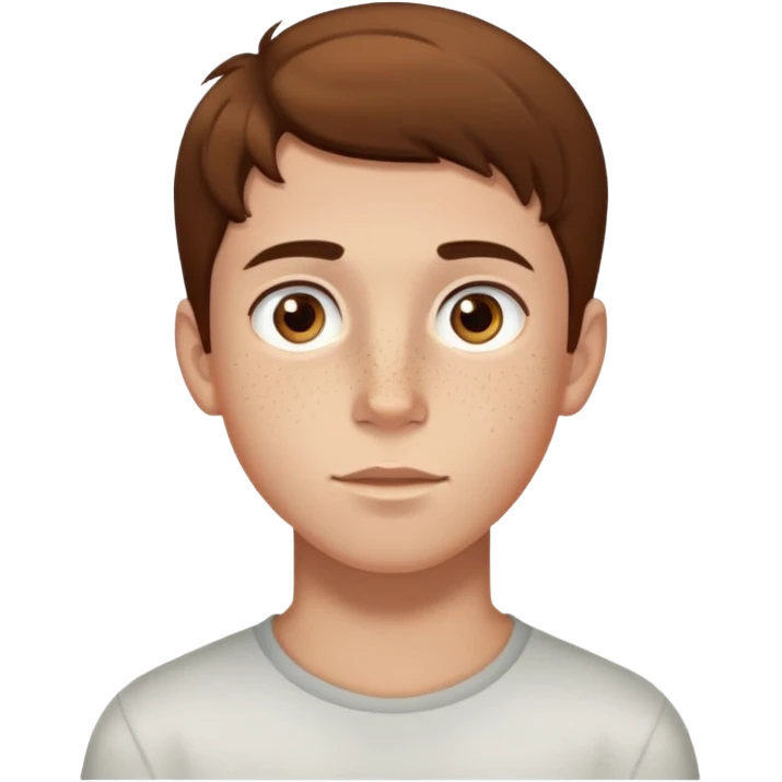 Boy with long but short brown hair, brown eyes, freckles emoji