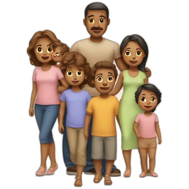 Father, mother, and five babies. emoji
