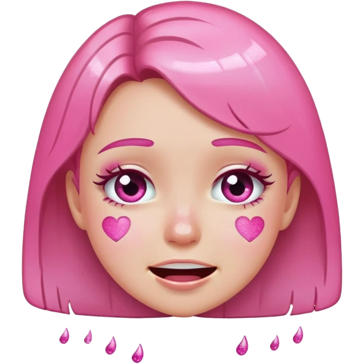 pink glitter crying and smiling girl emoji