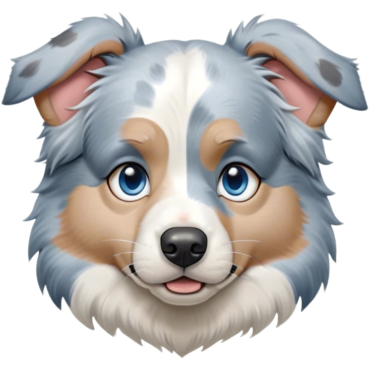 Cinematic Grumpy Blue Merle and White Australian Shepherd Portrait Emoji, Head tilted slightly with a deeply unimpressed expression, thick blue merle fur with crisp white markings, large, droopy blue eyes narrowed into an unamused glare, ears slightly drooping in exasperation, Simplified yet comically expressive features, highly detailed, glowing with a dry, sarcastic glow, high shine, effortlessly judgmental yet dignified, stylized with a touch of cynicism, bright but brooding, soft glowing outline, capturing the essence of an eternally unimpressed yet endearing pup, so lifelike it feels like it could sigh heavily at you in disdain at any moment! emoji