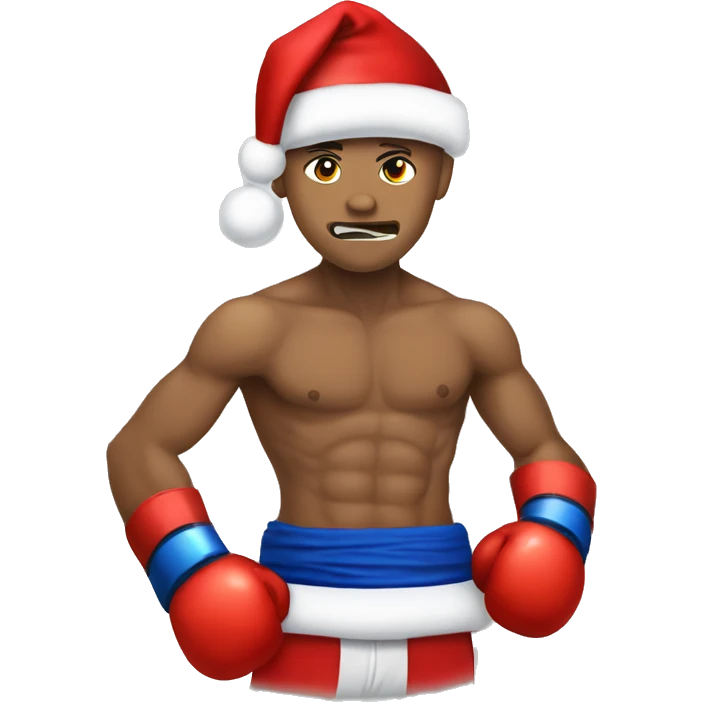 A Muay Thai fighter wearing Christmas lights and a Santa hat emoji