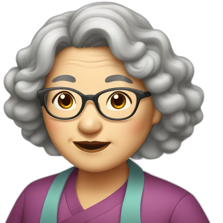 Chinese senior  lady has wavy long  wavy hair wear glasses show appreciation signs emoji