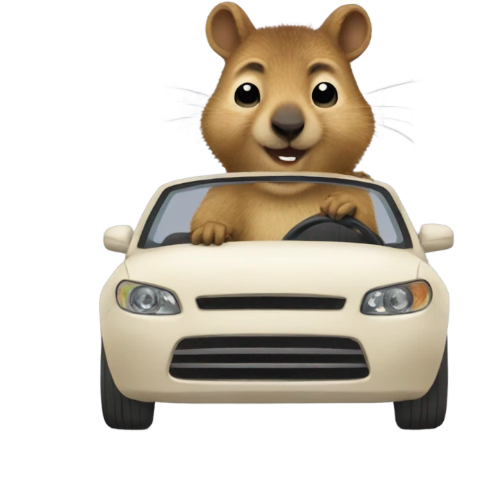 Quokka in a car with a squirrel driving emoji
