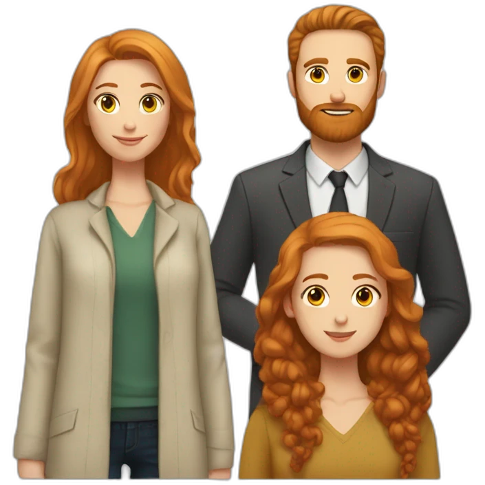 Bearded white man with very short dark hair and girlfriend with long ginger hair emoji