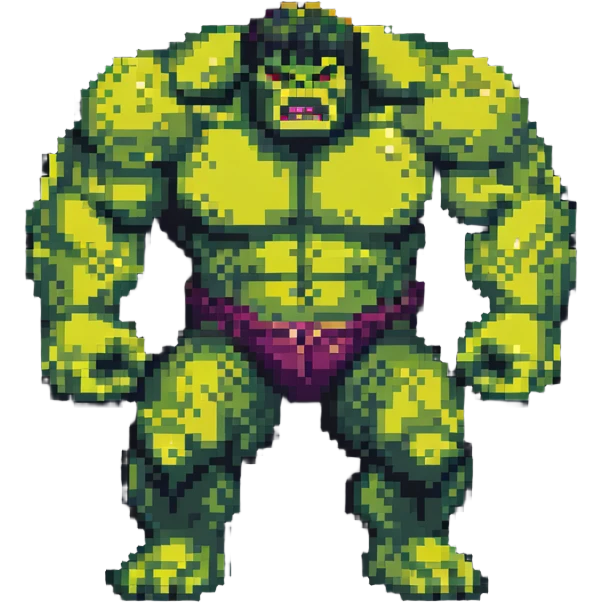 Abomination fighting Hulk, 8-bit style battle between monsters emoji