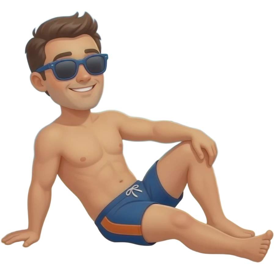 Mache ein Mann der sich am Strand in der Sonne in Badehose sonnt, er trägt eine Sonnenbrille und eine speedo und der Hintergrund soll bleiben, mache es als  Poster", "Square Image ….im Hintergrund das Meer, Sand und Sonne. Mache es als Poster", "Square Image emoji