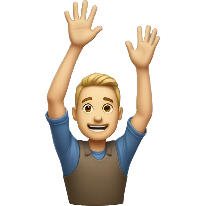 a man going for a high five emphatically from above his head and with an open mouth emoji