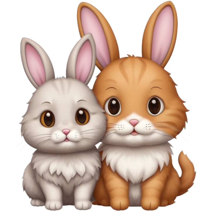 Cute Cat and bunny together  emoji