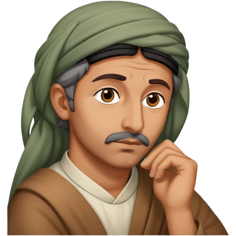 Middle Eastern sage with hand on chin asking himself questions in deep thought emoji