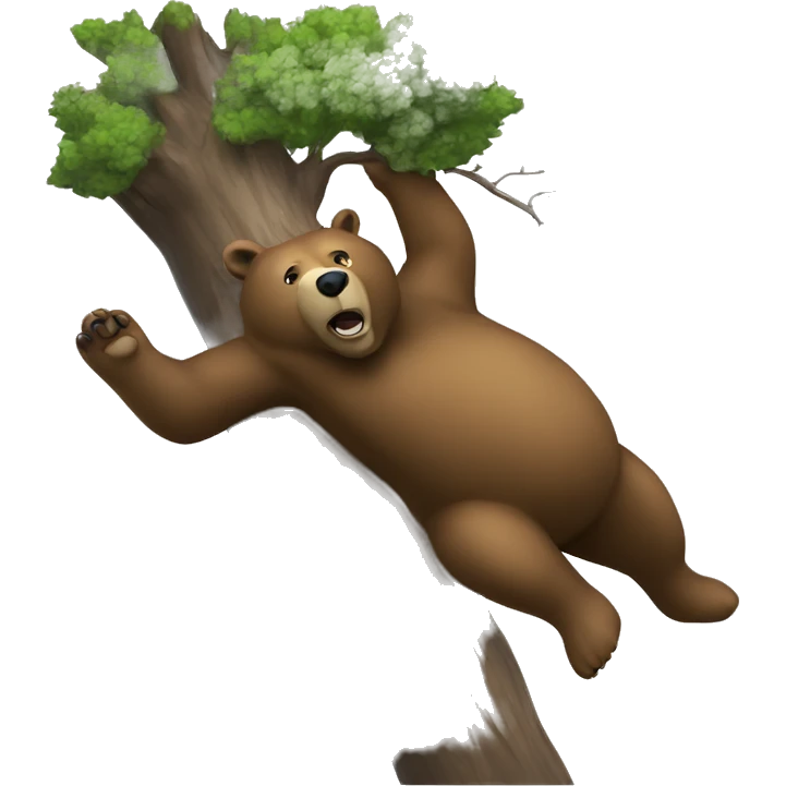 A bear falling out of a tree on top of a hunter emoji