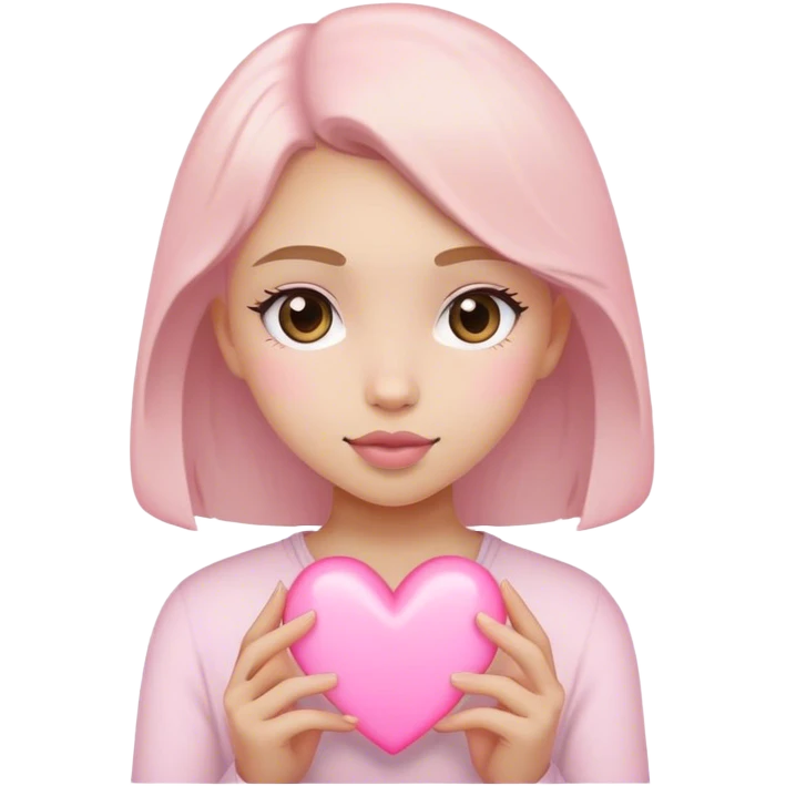 light pink heart with girl holding it emoji