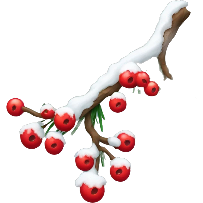 Pine branch with red berries covered in snow emoji