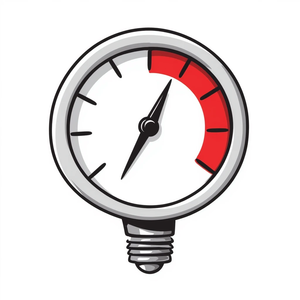 Pressure gauge with needle in red zone, measuring high pressure, mechanical measurement device emoji